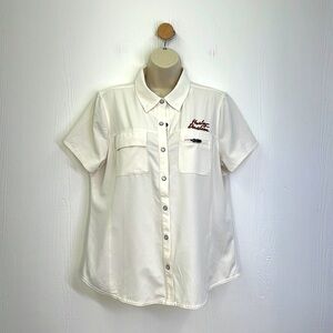 Harley Davidson - Ivory Performance Fast Dry Vented Woven Button Up Shirt Size L
